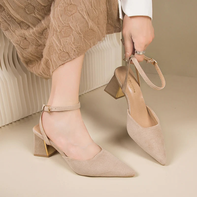 Pointed One-Line Buckle High Heel Sandals
