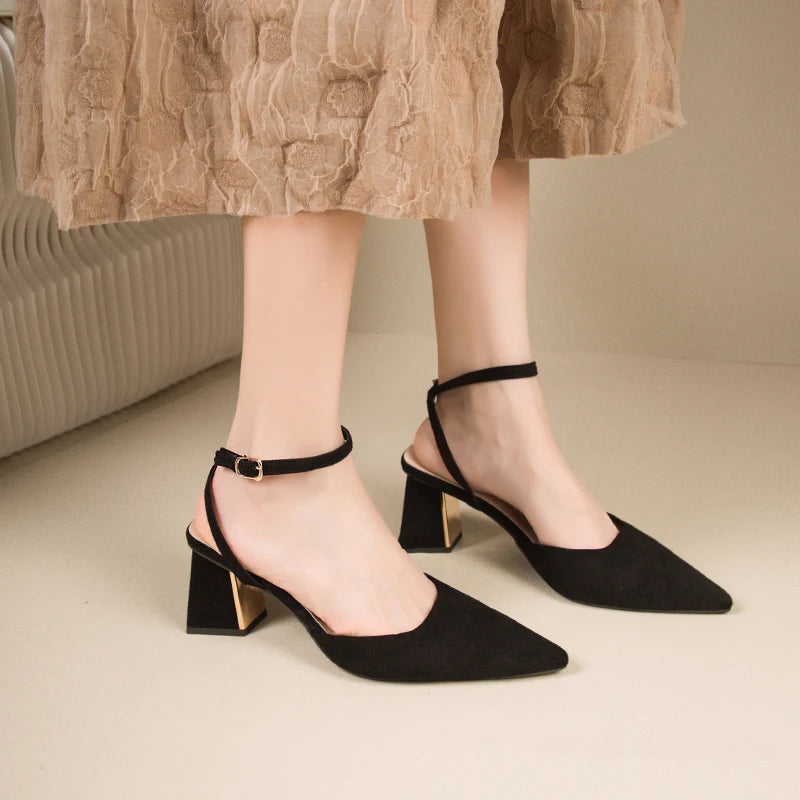 Pointed One-Line Buckle High Heel Sandals