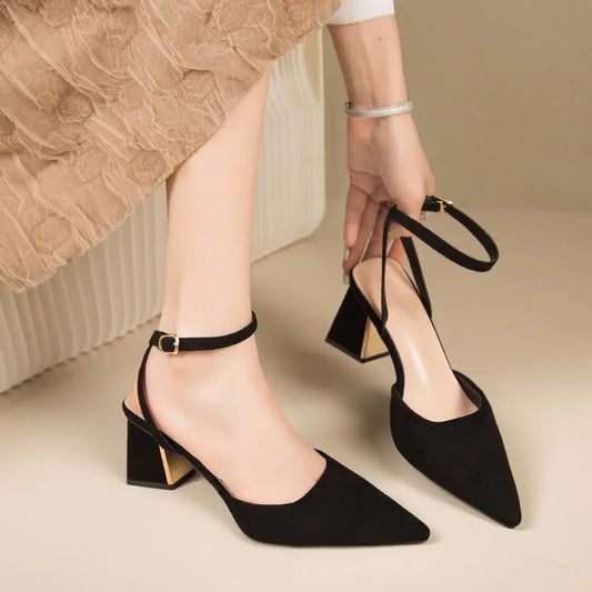 Pointed One-Line Buckle High Heel Sandals